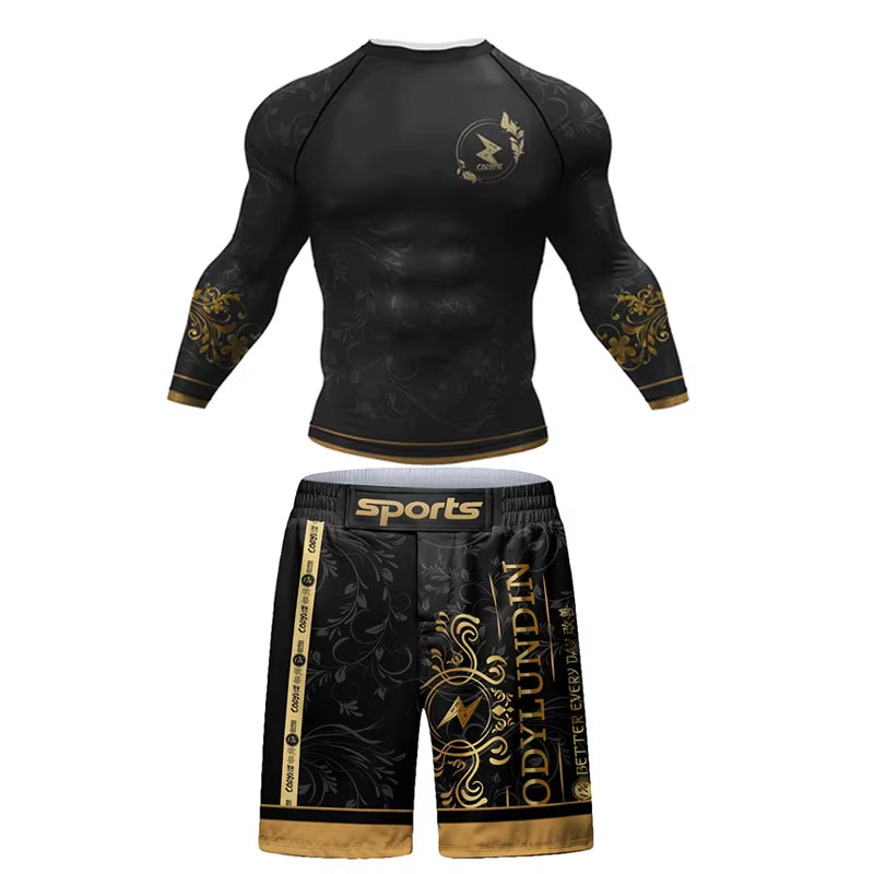 MMA Jiu Jitsu T-Shirt +Pants Set Bjj Rashguard Men Brazilian Grappling Muay Thai Shorts Clothing Gi Kickoxing Muay Thai Jerseys