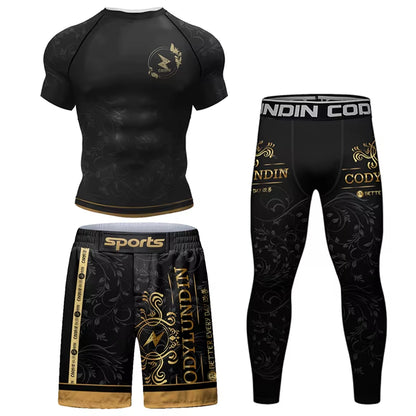 MMA Jiu Jitsu T-Shirt +Pants Set Bjj Rashguard Men Brazilian Grappling Muay Thai Shorts Clothing Gi Kickoxing Muay Thai Jerseys