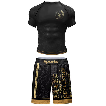 MMA Jiu Jitsu T-Shirt +Pants Set Bjj Rashguard Men Brazilian Grappling Muay Thai Shorts Clothing Gi Kickoxing Muay Thai Jerseys