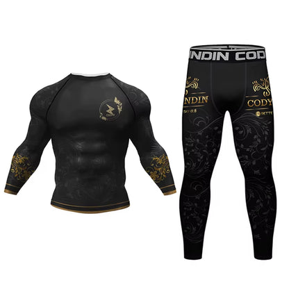 MMA Jiu Jitsu T-Shirt +Pants Set Bjj Rashguard Men Brazilian Grappling Muay Thai Shorts Clothing Gi Kickoxing Muay Thai Jerseys