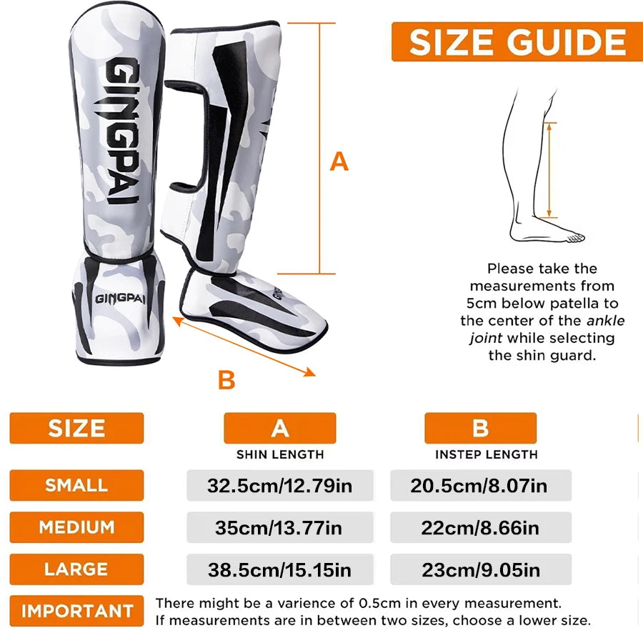 Professional Kickboxing and Muay Thai Shin Guards with Ankle Protection for Martial Arts Training