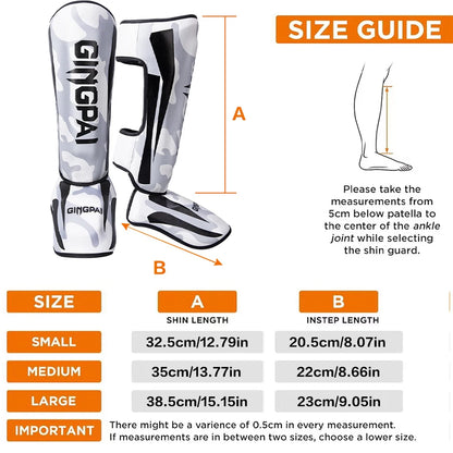 Professional Kickboxing and Muay Thai Shin Guards with Ankle Protection for Martial Arts Training