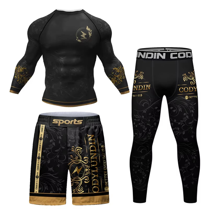 MMA Jiu Jitsu T-Shirt +Pants Set Bjj Rashguard Men Brazilian Grappling Muay Thai Shorts Clothing Gi Kickoxing Muay Thai Jerseys