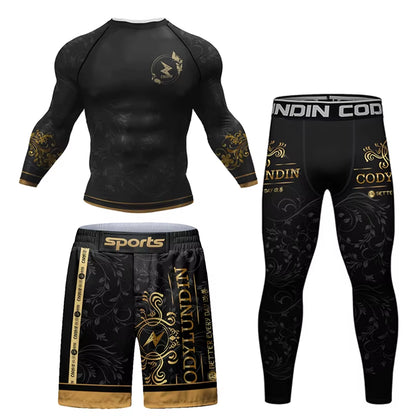 MMA Jiu Jitsu T-Shirt +Pants Set Bjj Rashguard Men Brazilian Grappling Muay Thai Shorts Clothing Gi Kickoxing Muay Thai Jerseys