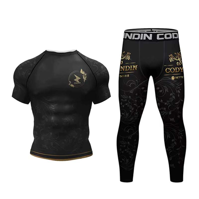 MMA Jiu Jitsu T-Shirt +Pants Set Bjj Rashguard Men Brazilian Grappling Muay Thai Shorts Clothing Gi Kickoxing Muay Thai Jerseys
