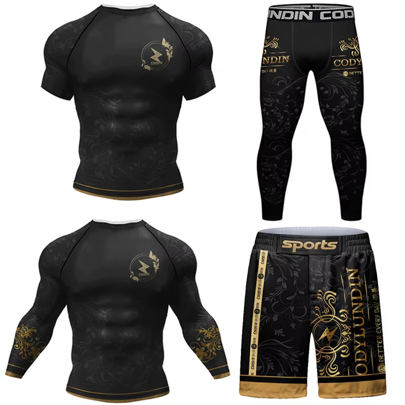 MMA Jiu Jitsu T-Shirt +Pants Set Bjj Rashguard Men Brazilian Grappling Muay Thai Shorts Clothing Gi Kickoxing Muay Thai Jerseys