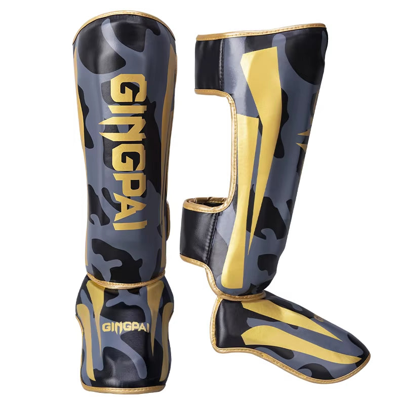 Professional Kickboxing and Muay Thai Shin Guards with Ankle Protection for Martial Arts Training